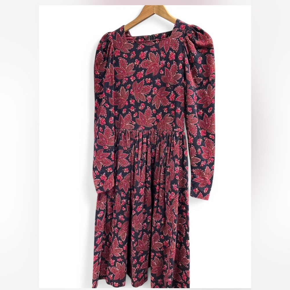 Vintage 90s Laura Ashley Corduroy Floral Long Dress
